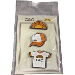 C&C Pins California Collectable Orange White Pin Trio Sun Hat Tee Shirt Sealed